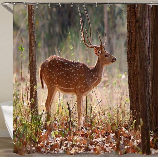 

bathroom shower curtain,beautiful autumn forest sika deer and withered leaves,polyester fabric shower curtains waterproof bath