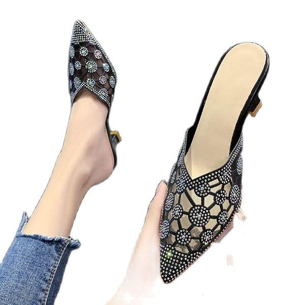 

sandals women's 2021 bag head summer 100-pack drill slippers fashion heel shoes, Black