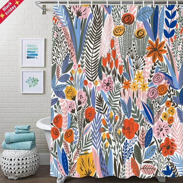 

shower curtains abstract floral curtain bathroom tropical green leaves bath with hooks waterproof