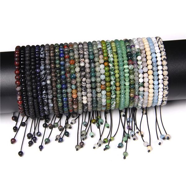 

beaded, strands 4mm natural stone braied bracelet small round labradorite lava agat for women men handmade yoga jewelry, Black
