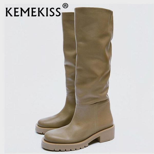 

boots kemekiss women riding chunky ins knee high ladies fashion cool winter shoes daily footwear size 35-40, Black