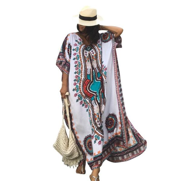 

beach tunics print rayon kaftan dress swimwear large size beachwear cover ups robe de plage saida praia women's, White;black