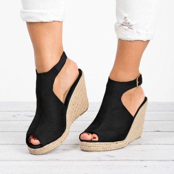 

women's casual shoes sandals fashion solid wedges high heel open toe buckle strap roman ladies ankle #40, Black