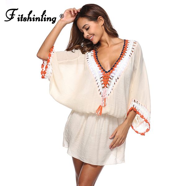 

fitshinling oversized crochet beach dress summer clothes for women swimwear 2021 batwing sleeve sheer short pareo vestido