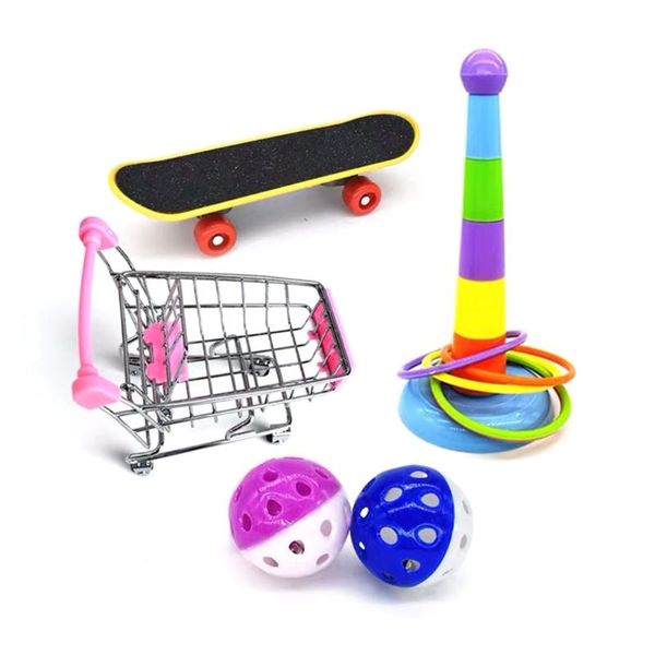 

parrot toy pet bird bite chew toys set interactive mini shopping cart stacking ring ball skateboard for parakeet cockatiel macaw other suppl