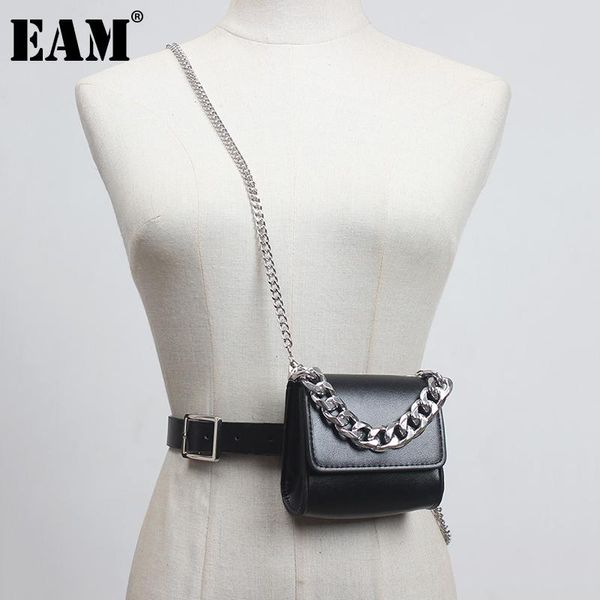 

[eam] pu leather black mini-bag metal chain long belt personality women fashion tide all-match spring autumn 2021 1dc089 belts, Black;brown