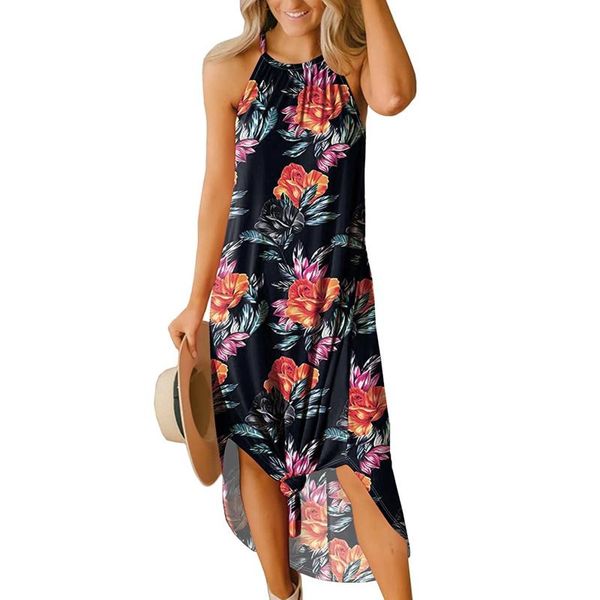 

casual dresses sagace for women 2021 bohemia flower print fashion loose camisole dress long suspender independence day, Black;gray
