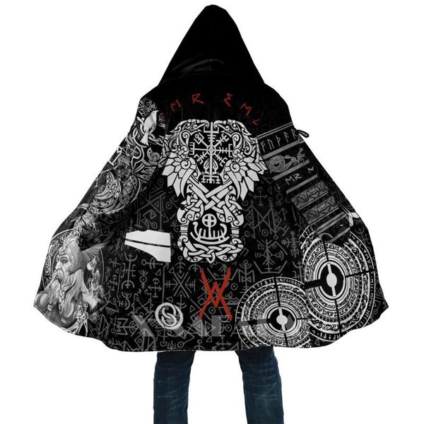 

men's wool & blends viking style odin and raventattoo3d printed duffle pulloversÂ coat overcoat thick warm hooded cloak coat for menoat, Black
