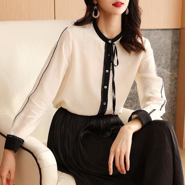 

women's blouses & shirts silk shirt women korean style woman blouse long sleeve female elegant spring autumn 2021 blusas mujer pph3660, White
