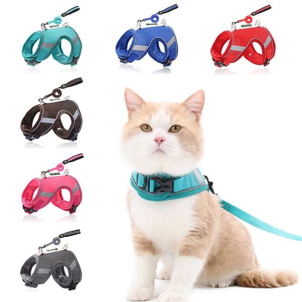 

dog collars & leashes adjustable harness and leash set mesh reflective vest rope for small medium harnesses pet cats dogs products