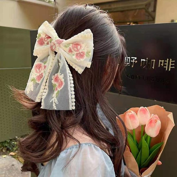 

hair accessories children big bow clips lace flower for baby girls cute pins casual sweet headband korea style 2021, Slivery;white