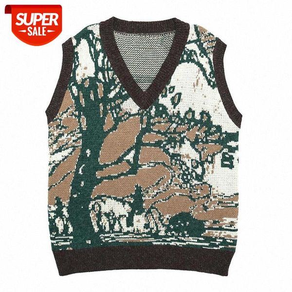 

2020 harajuku jumper sweater vest men hip hop streetwear big tree graffiti knitted women sleeveless pullover #jx1p, White;black