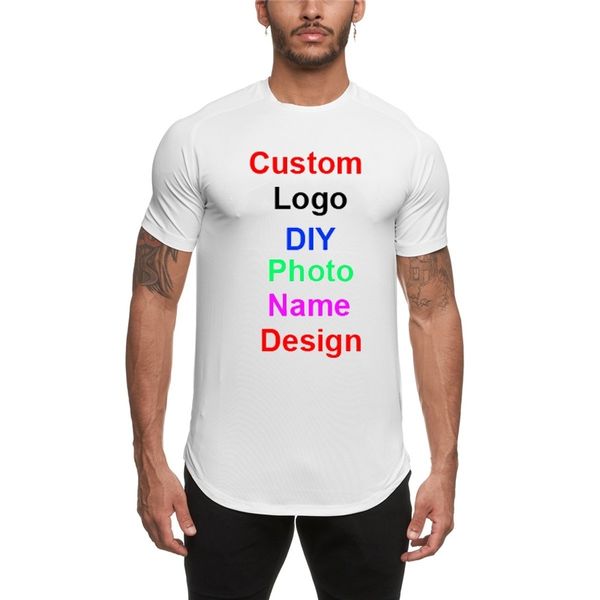 DIY próprio design personalizado malha t-shirt homens ginásio roupa de ginástica moda do verão tops t-shirt de fitness de fisiculturismo seco 210421