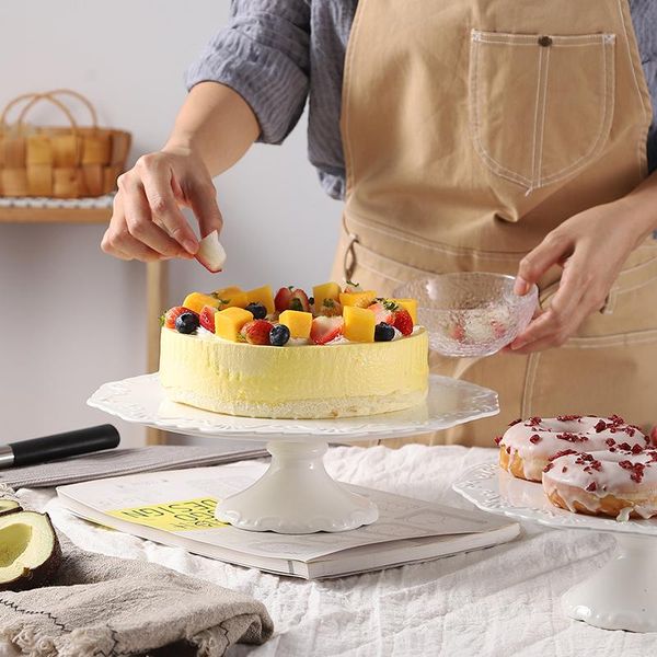

dishes & plates white ceramic round tall tray 30cm dessert fruit display solid color storage wedding birthday cake stand/houseware