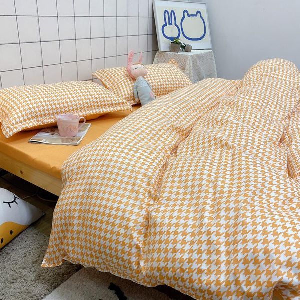 

bedding sets korean simple set multicolor houndstooth duvet cover sheet pillow case four-piece cute kawaii children's