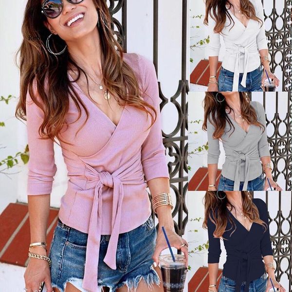 

women's sweaters women sweater deep v-neck tied up winter knitting knitted blouse and pullovers long sleeve loose, White;black