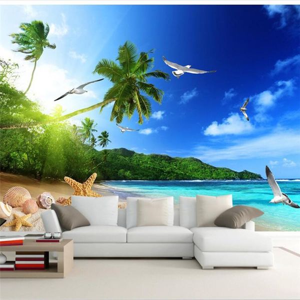 

wallpapers mural papier peint wallpaper for walls 3 d custom beach scenery coconut tree tv wall po