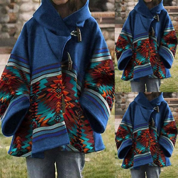 

women's coat autumn winter long sleeve loose horn buckle travel style cloak overcoat hoodie fashion coats outwear woman clothes jackets, Black;brown