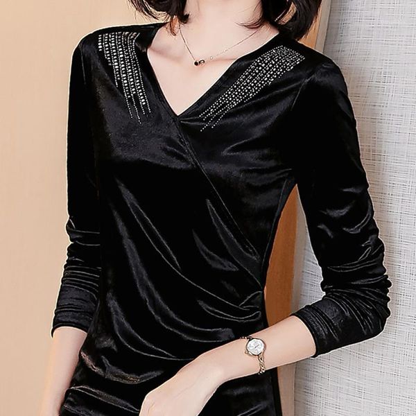 

winter long sleeve v-neck black velour blouse shirt women blusas mujer de moda 2021 clothing blusa d942 women's blouses & shirts, White