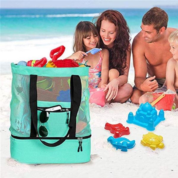 

storage bags portable thermal insulation beach mesh handbag double layers tote lunch food kids baby toys bag travel shopping