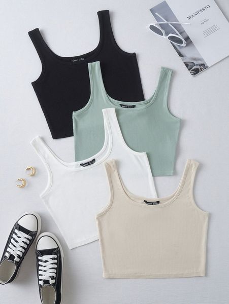 

4pack solid crop tank j6kf#, White
