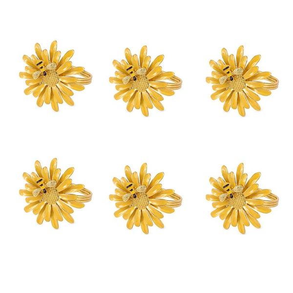 

napkin rings 6 piece set of household metal flower ring cute bee buckle holder wedding party dinner christmas (yellow)