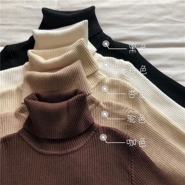 

women's sweaters high neck bottomed shirt autumn winter 2021 long sleeve knitted with slim sweater inside solid color, White;black