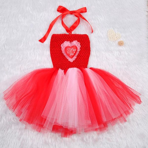 

girl's dresses valentine's day baby girl dress, high waist midi, sleeveless knitted heart mesh layering, off shoulder sling, Red;yellow