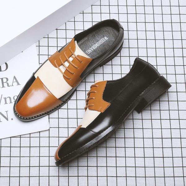 

dress shoes yomior spring summer mixed colors men casual formal loafers business wedding oxfords split leather, Black