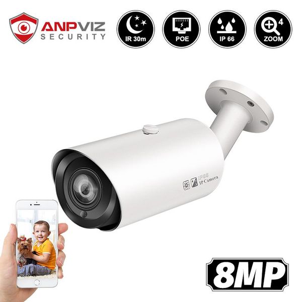 

anpviz 4k poe ip camera 8mp 4x zoom with one-way audio home/outdoor weatherproof security night vision ir 30m onvif h.265 cameras