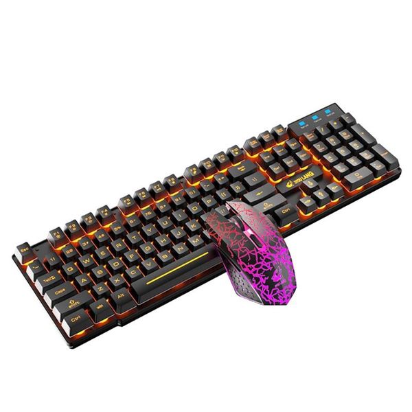 

2.4g wireless gaming keyboard and mouse set colorful led breathing light keypad w8ed mice