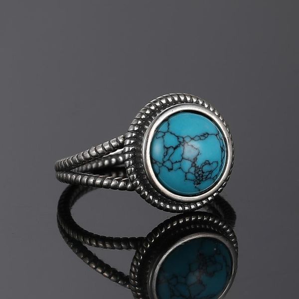 

cluster rings real 925 sterling silver with 10mm round natural turquoise women's wedding party anniversary fine jewelry ring wholesale, Golden;silver
