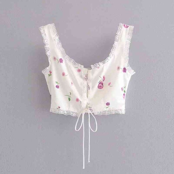 

sweet chic floral print lace bow lace-up cropped blouses women fashion backless strap shirts cute girls streetwear 210520, White