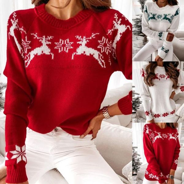

women's sweaters christmas sweater elk print round neck knitted casual warm pullover women for party, White;black