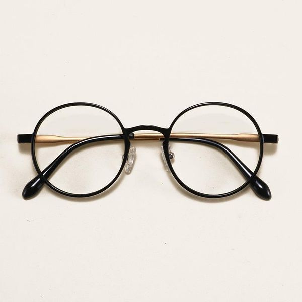 

ultra light tungsten carbon plastic steel eyeglass frame for men and women myopia trend retro round optical fashion sunglasses frames, Black