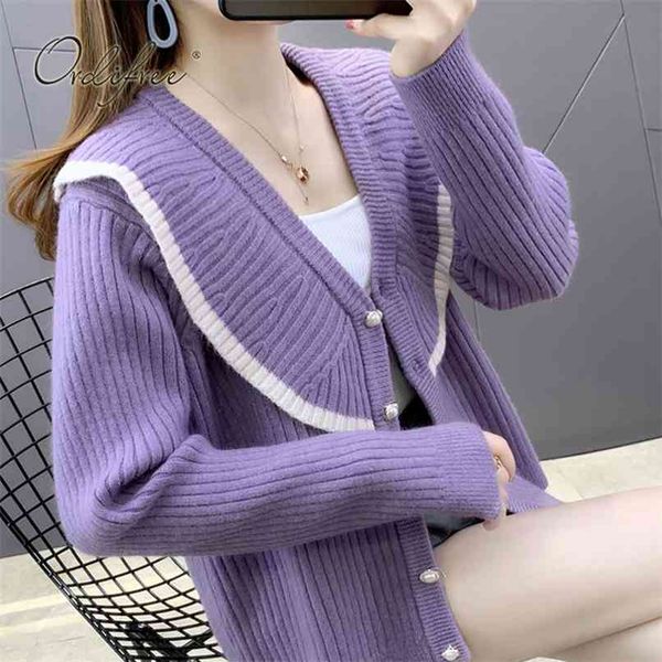 

autumn winter women knitted cardigan vintage cute girls single breasted casual female sweater jumpers 210513, White;black