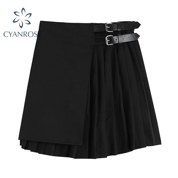 

harajuku streetwear buttons side open pleated crop skirt women punk gothic black high waist mini skirts y2k tide egirl clothing 210430