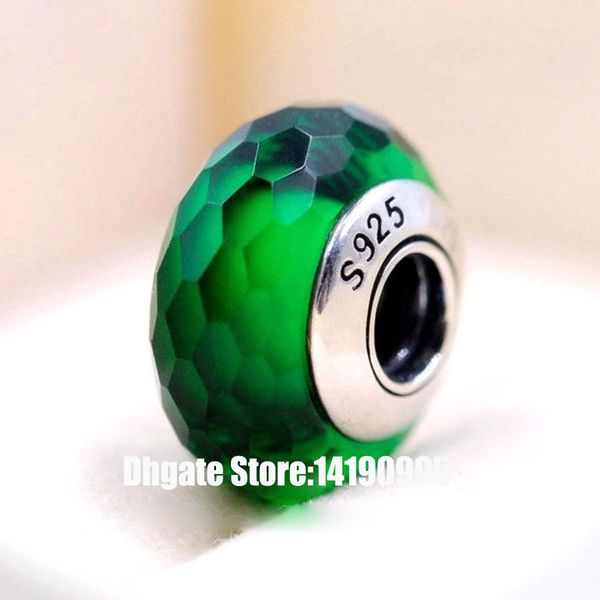 2 шт. 925 Стерлингового серебра Зеленый увлекательный граненый муранский стеклянные бусины Fit Pandora ювелирные изделия очарование браслетов ожерелье