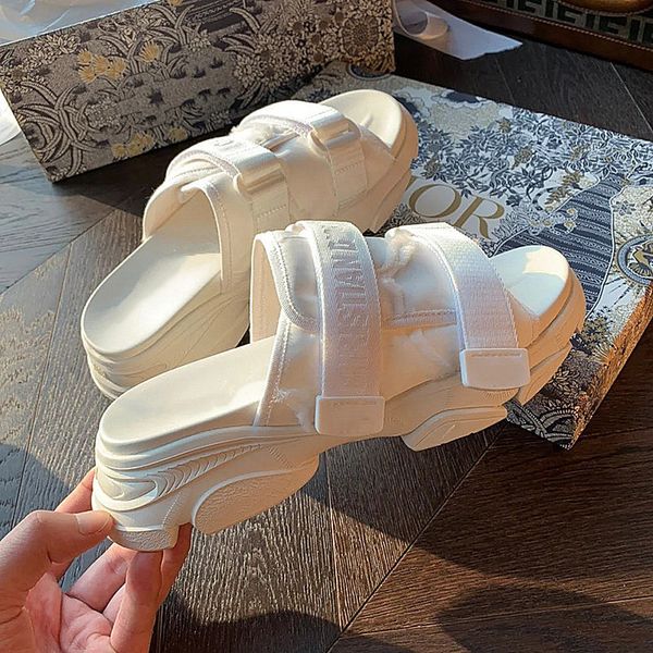 

2021 new d-aolaoda slippers for women's summer wear thick soled high rise shoes flat hook and loop fastener sports sandalscrno zly zly, Black