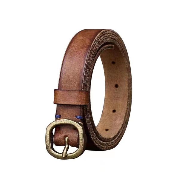 

washed vintage first layer cowhide thin belt leather pin buckle fashion trendy korean wild womens narrow belt no. 2, Black;brown
