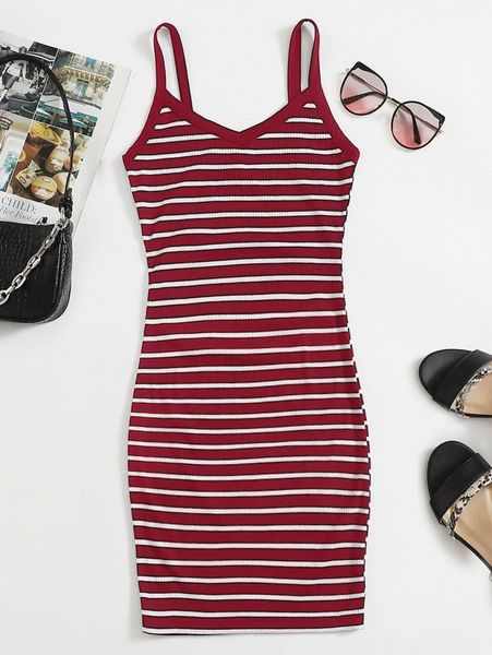 

striped rib-knit bodycon dress 17uj#, Black;gray