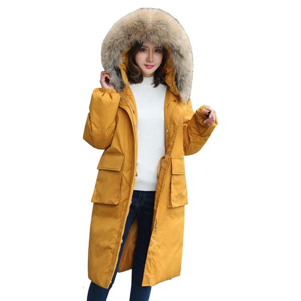 

winter down ets for women korean hooded real fur collar thicken long fashion female white duck coat, Black