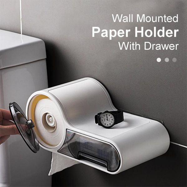 

toilet paper holders multifunctional holder rack waterproof bathroom no punching wall-mounted tissue box roll wc phone storage
