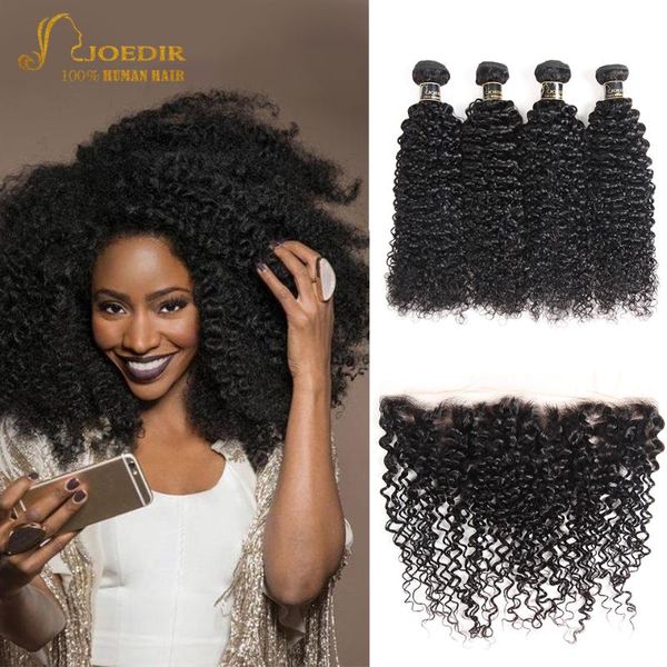 

human hair bulks brazilian afro kinky curly bundles with frontal 13x4 lace joedir non-remy for black women