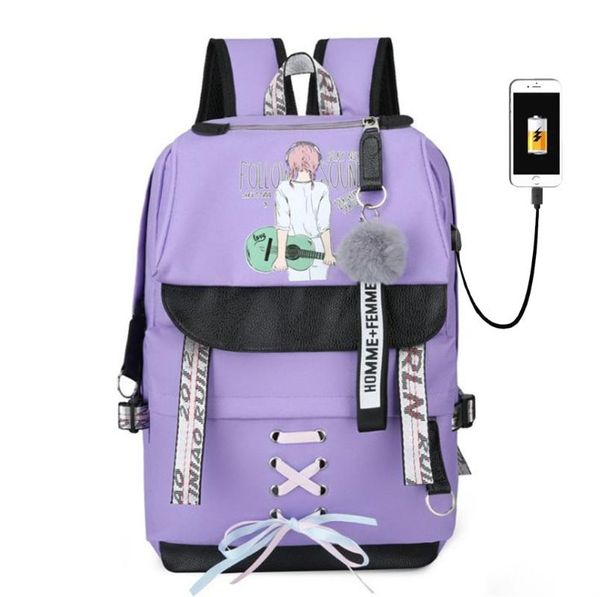 

large student bookbags school bags teenage girls usb women travel bag kids bagpack purple printing big capacity college bookbag