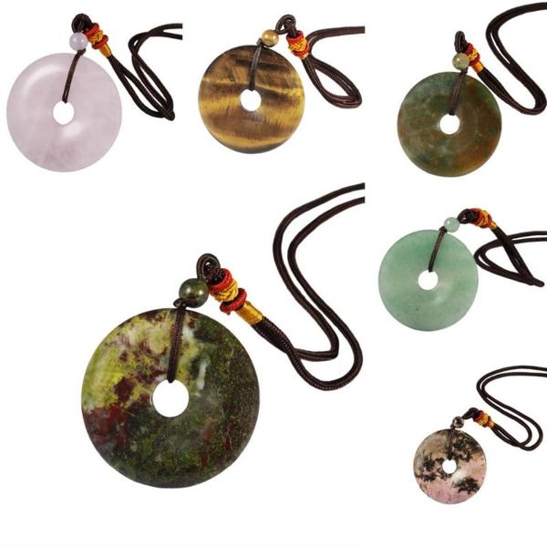 

pendant necklaces tumbeelluwa healing crystal stone lucky peace buckle circle donut amulet necklace adjustable, Silver