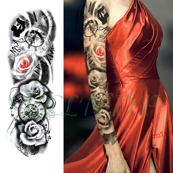 

temporary tattoos waterproof tattoo sticker flower pocket watch letter kid full arm large fake tatto flash tatoo for men women