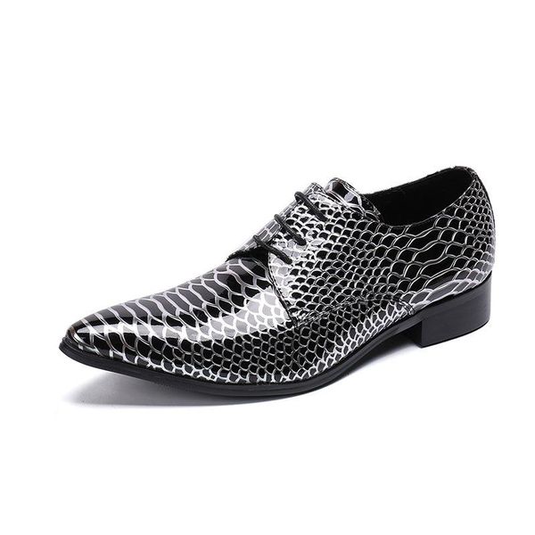 

dress shoes fashion men's summer casual personality pointed toe classic retro leather crocodile pattern, Black