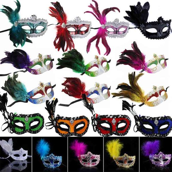 

halloween dance party performance painted venice shell side feather mask