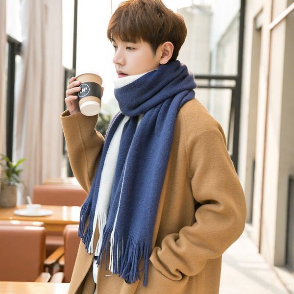 

scarf men's spring summer warm knitted student fashion with simple scarf, Blue;gray